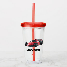 Boys Red Racing Car Personalised  Acryl Drinkbeker