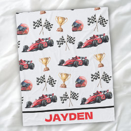 Boys Red Racing Car Personalised Blanket Fleece Deken
