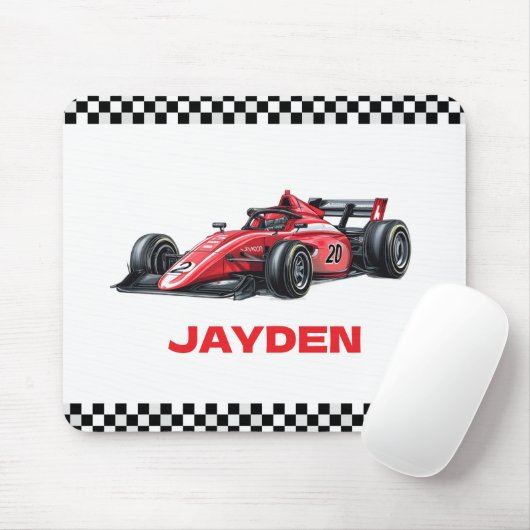 Boys Red Racing Car Personalised  Muismat (Met muis)