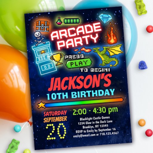 Boys Retro Arcade Anniversaire Fête Invitation