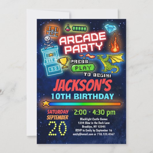 Boys Retro Arcade Anniversaire Fête Invitation (Devant)