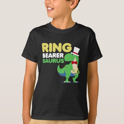 Boys Ring Bearer Dinosaur Rex Weddenschap T-shirt (Voorkant)