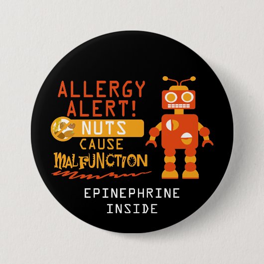 Boys Robot Tree Nut Peanut Allergy Alert Ronde Button 7,6 Cm (Voorkant)