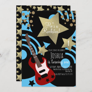 Boys Rockstar Guitar Faux Gold Star Rock Kaart