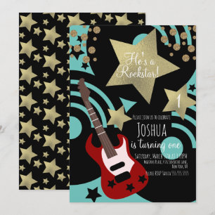 Boys Rockstar Guitar Faux Gold Star Rock Kaart