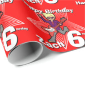 Boys rood jouw naam 6e verjaardag rockstar wrap cadeaupapier (Rol Hoek)