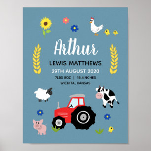 Boys Rustic Cute Boerderij Birth Stats Baby Nurser Poster