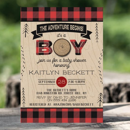 Boys Rustic Pset Lumberjack Baby shower Kaart