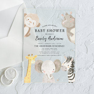 Boys Safari Animals Baby shower Acryl Uitnodigingen