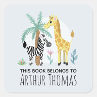 Boys Safari Animals Name Kinder Bookplate