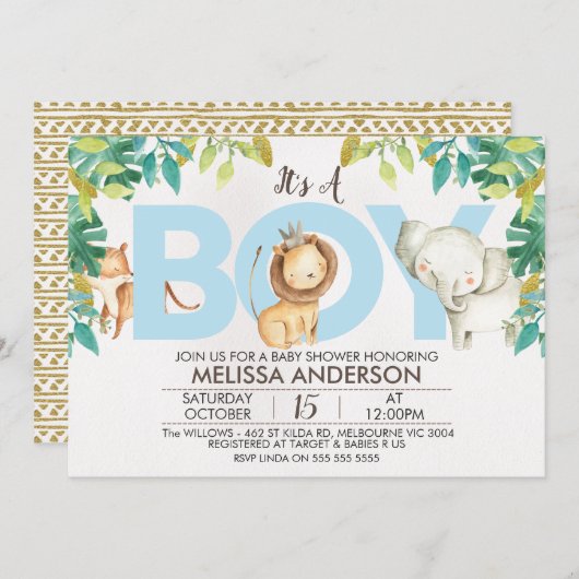Boys Safari Jungle Baby shower Invitation (Devant / Derrière)