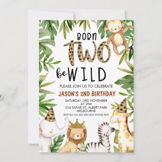 Boys Safari Two Wild Birthday Invitation Kaart (Voorkant)