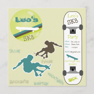 Boys Skateboard Party Invitation Kaart