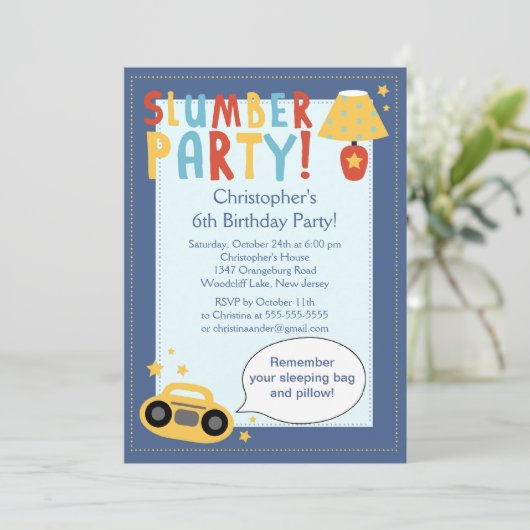 BOYS Slapepover Birthday Party Inture Kaart (Staand voorkant)