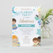 Boys Sleepover Invitation – PJs, Pillows & Gaming Kaart (Staand voorkant)