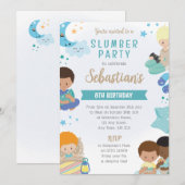 Boys Sleepover Invitation – PJs, Pillows & Gaming Kaart (Voorkant / Achterkant)