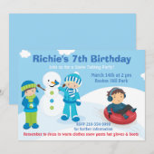 Boys Snow Tubing Invitation Kaart (Voorkant / Achterkant)