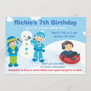 Boys Snow Tubing Invitation Kaart