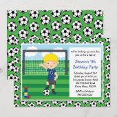 Boys Soccer Birthday Party Invitation Kaart (Voorkant / Achterkant)