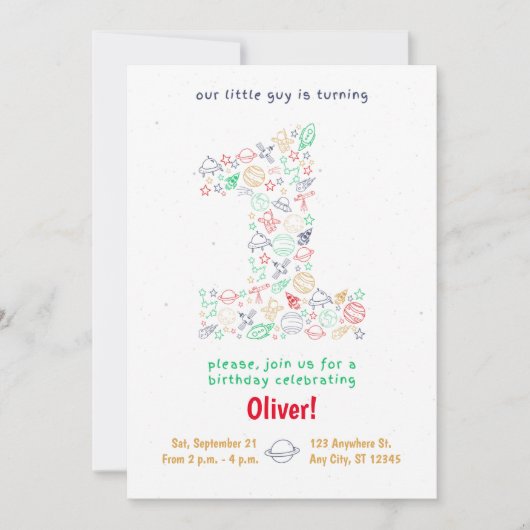 Boys Space First Birthday Invitation (Devant)