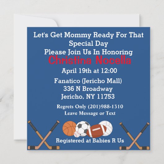 Boys Sports Baby shower Invitation HOCKEY Kaart (Achterkant)