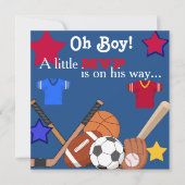Boys Sports Baby shower Invitation HOCKEY Kaart (Voorkant)