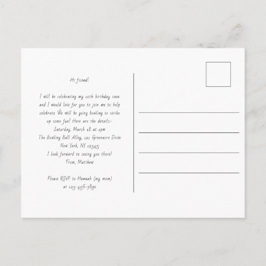 Boy's Strike Up Some Fun Bowling Verjaardagsfeestj Uitnodiging Briefkaart (Achterkant)