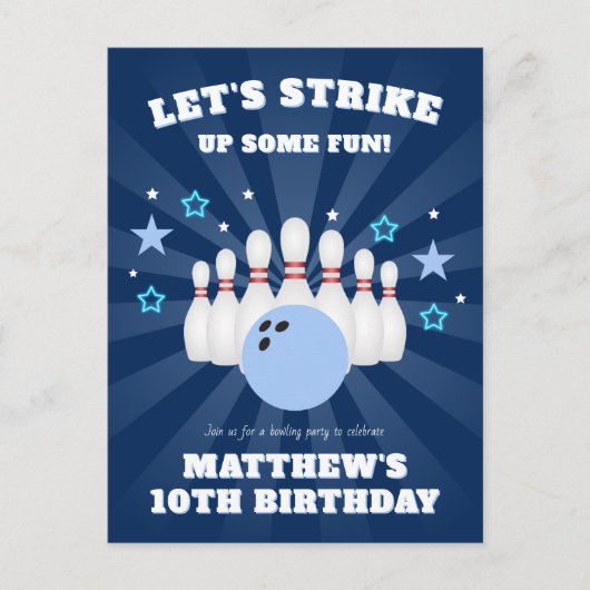 Boy's Strike Up Some Fun Bowling Verjaardagsfeestj Uitnodiging Briefkaart (Voorkant)