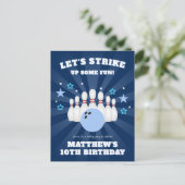 Boy's Strike Up Some Fun Bowling Verjaardagsfeestj Uitnodiging Briefkaart (Staand voorkant)