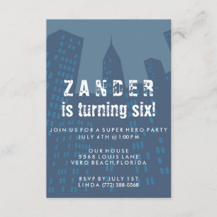 Boys Super Hero City Anniversaire Fête Invitation