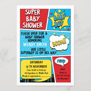 Boys Superheld Baby shower Uitnodiging