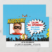 Boys Superheld Foto 5e verjaardag Uitnodiging (Voorkant / Achterkant)