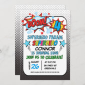 Boys Superheld Parade 4e verjaardag Kaart (Voorkant / Achterkant)