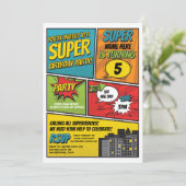 Boy's Superhero Invitation Party Blue Red Comic (Debout devant)