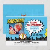 Boys Superhero Photo 1er anniversaire Invitation (Devant / Derrière)