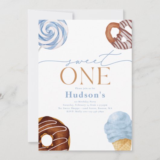 Boy's Sweet One verjaardagsfeestje uitnodigingen (Voorkant)