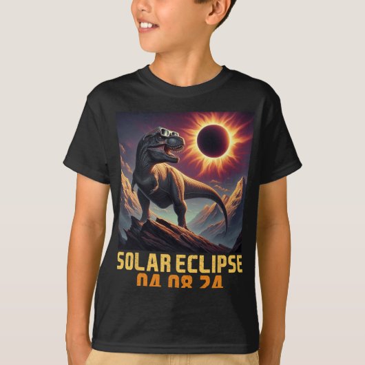 Boys T Rex Dinosaurus Astronaut Totale Zonsverduis T-shirt (Voorkant)