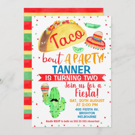 Boys Taco à propos d'une invitation pour fêter un  (Devant / Derrière)