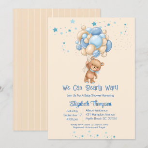 Boys Teddy Bear Balloons Barly Wait Baby shower Kaart