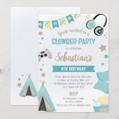 Boys Teepee Sleepover Invitation - Slumber Party (Devant / Derrière)