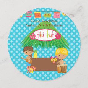 Boys Tiki Hut Round Luau Invitation Anniversaire
