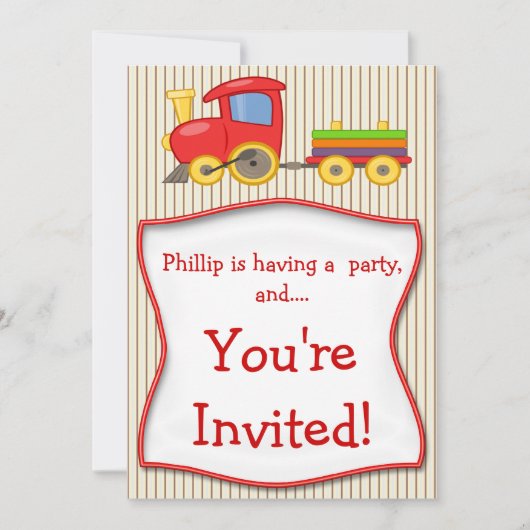 Boys Train Birthday Party Invitation Kaart (Voorkant)