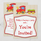 Boys Train Birthday Party Invitation Kaart (Voorkant / Achterkant)