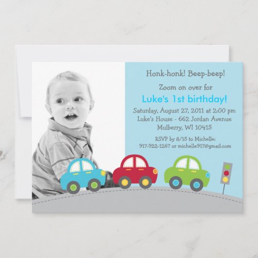 Boys Transportation Car Photo Invitations Annivers (Devant)