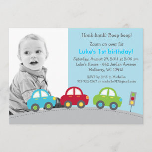 Boys Transportation Car Photo Invitations Annivers