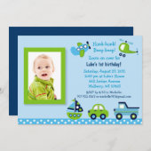 Boys Transportation Photo Invitations d'anniversai (Devant / Derrière)