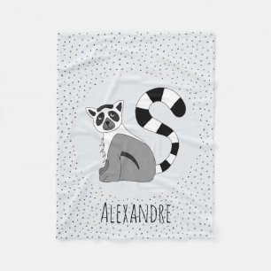 Boys Trendy Cute Oerwoud Lemur & Name Kinder Fleece Deken