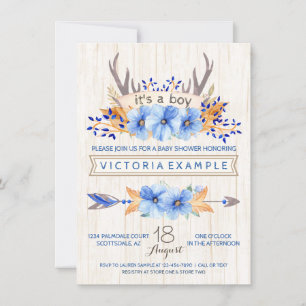 Boys Tribal Antler Fall Baby Shower Invitations