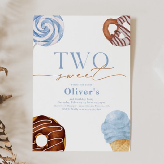 Boy's Two Sweet 2nd Birthday Invitation