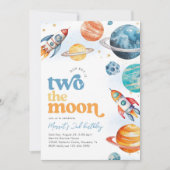 Boy's Two the Moon Rocket Verjaardag Uitnodigen Kaart (Voorkant)